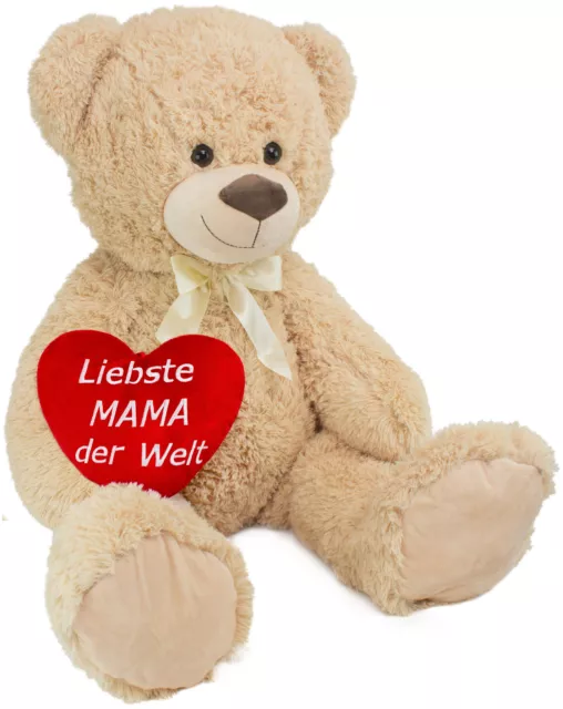 BRUBAKER Teddybär Beige 100 cm + Herz Liebste Mama der Welt Geschenk für Mutter