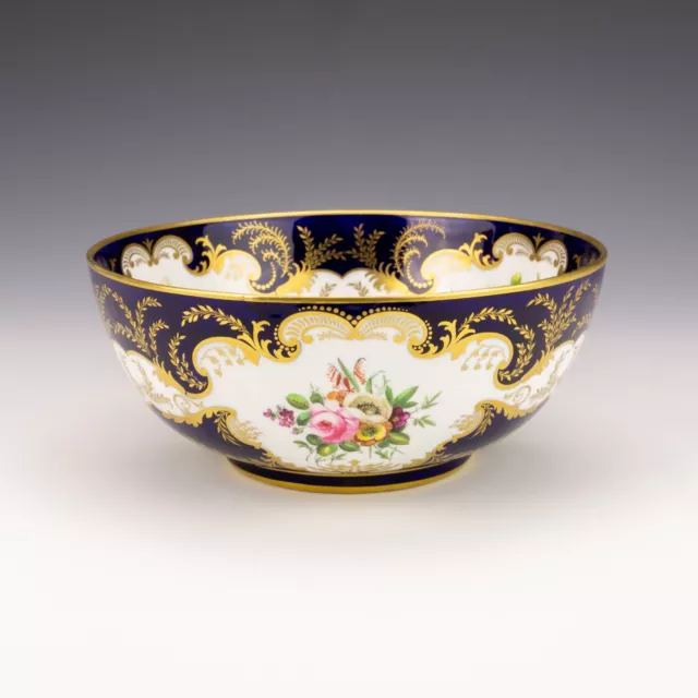 Antique Royal Crown Derby Porcelain - Flower Painted & Gilded Cobalt Blue Bowl