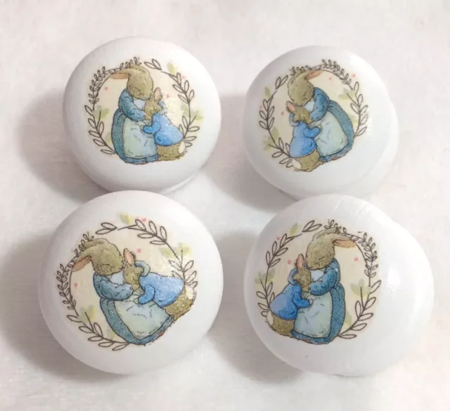 Handpainted Beatrix Potter Peter Rabbit Large White 2 Inch Drawer Knobs x 4