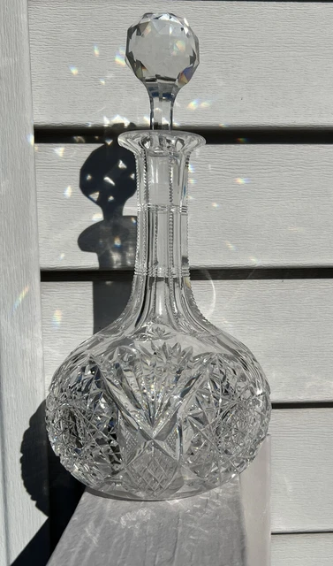 American Brilliant Cut GLASS CRYSTAL Wine Decanter Liquor Bottle(2 small chips) 2
