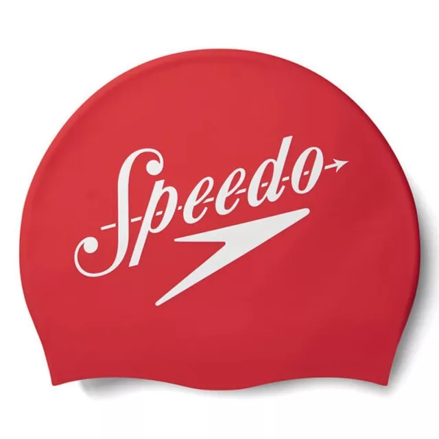 Speedo Logo Placement Moulded Silicone Swim Cap - Speedo Red/White , Silicon Swi