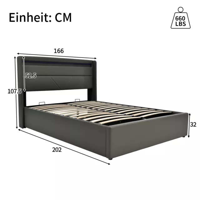 LED Kunstlederbett Doppelbett Lederbett mit Bettkasten Bett 160x200 Polsterbett 3