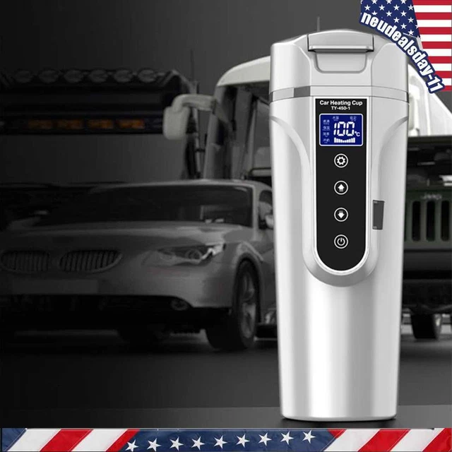 450ml Car Heating Cup 12V 24V Car Heated Water Mug for Vehicle Trucks (White)