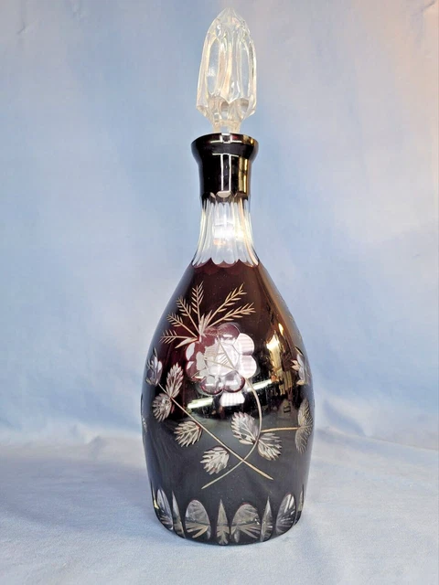 Cranberry Bohemian Cut To Clear Decanter Wine Liquor Crystal Bottle