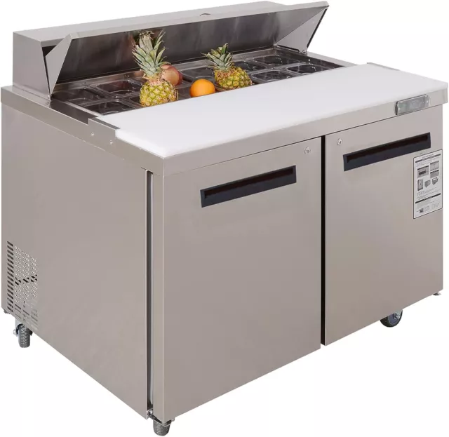 Stainless Steel  48' 2-Door Salad Sandwich Prep Table Refrigerator  12 Pans