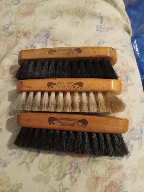 Lot of 3 Vtg Wood /Boot/Animal Brushes Kiwi Horse Hair Soft