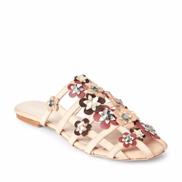 Raye Leather Cage Mule Flats Floral Embellishment Nude Tan REVOLVE $225 Size 6.5