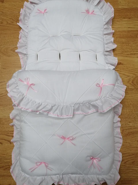 Baby  girls  white /  pink   Ribbon bows  Foot Muff Cosy Toes Pram buggy