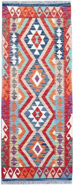 Large Afghan Kilim Rug Carpet Hand Woven Traditional Ghazni Wool Kelim 190x71cm