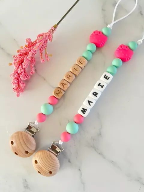 Personalised Dummy Clip Silicone Wooden Dummy Chain Pacifier Chain Newborn Gift 3