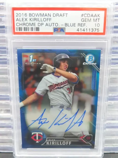 2016 Bowman Chrome Draft Alex Kirilloff Blue Refractor 1st Auto #/150 PSA 10 GEM