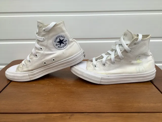 Girls Converse All Star Chuck Taylor Snoopy Love Hi Top Trainers UK 1 Mono White