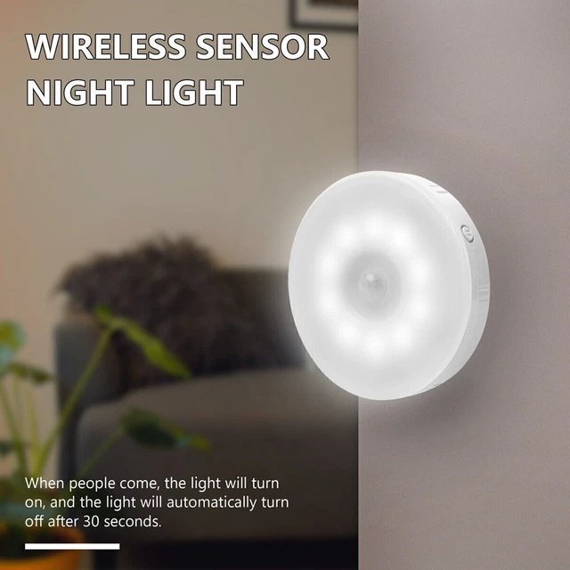 8LED MOTION SENSOR Light USB Wireless PIR Battery Wall Cabinet Stair ...