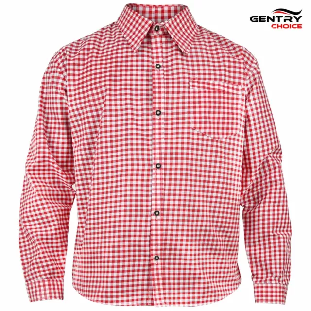 Men Oktoberfest Shirt Long Sleeve Checked Shirt Red Berry German Bavarian Shirt