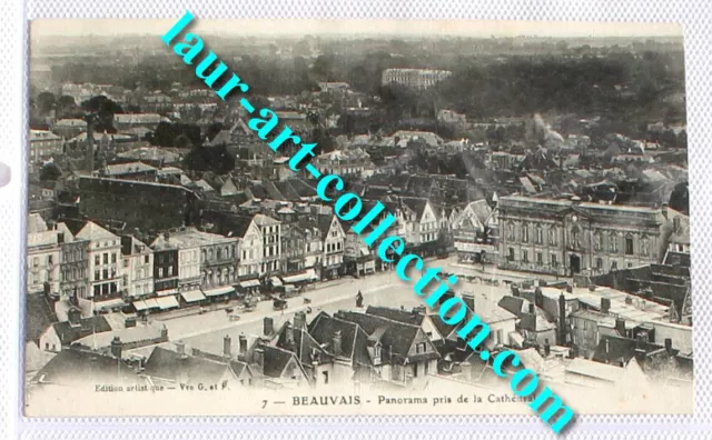 Cpa Animé 60 Oise Beauvais Panorama Vu Cathedrale Carte Postale 1912 Ville Place
