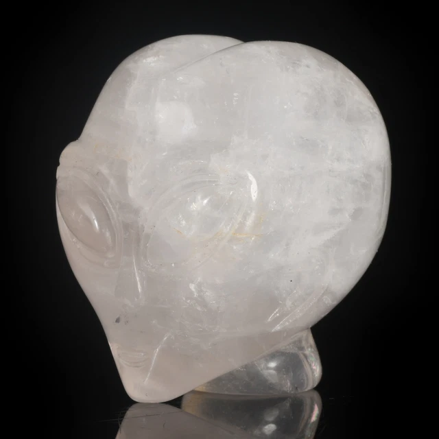 ¡Con arco iris! calavera alienígena de cristal de cuarzo rosa natural tallada a mano de 1,57" 35V49