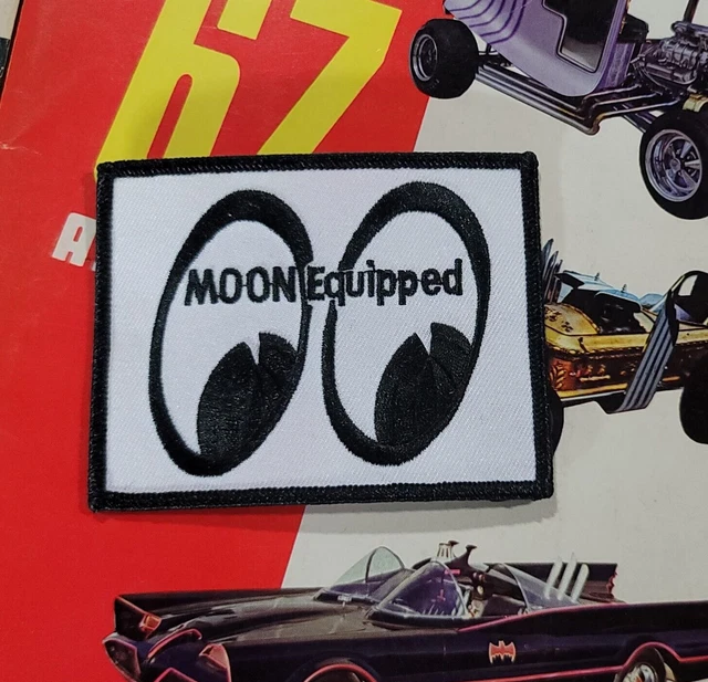 MOON Embroidered PATCH MOONEYES Hot Rod Drag RACING old NHRA fed vtg style hat