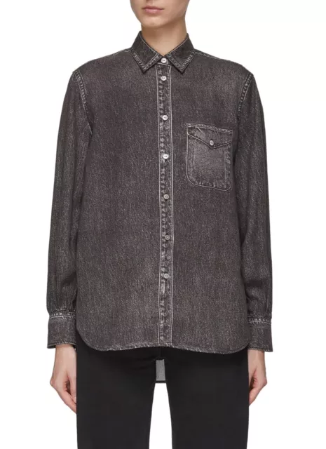 rag & bone Liquid Miramar Maxine Shirt L Large Black Magic Digital Print $325