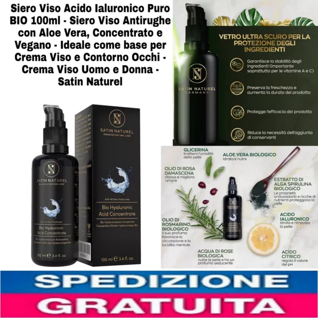 Siero Viso Acido Ialuronico Puro BIO 100ml - Siero Viso Antirughe con Aloe Vera