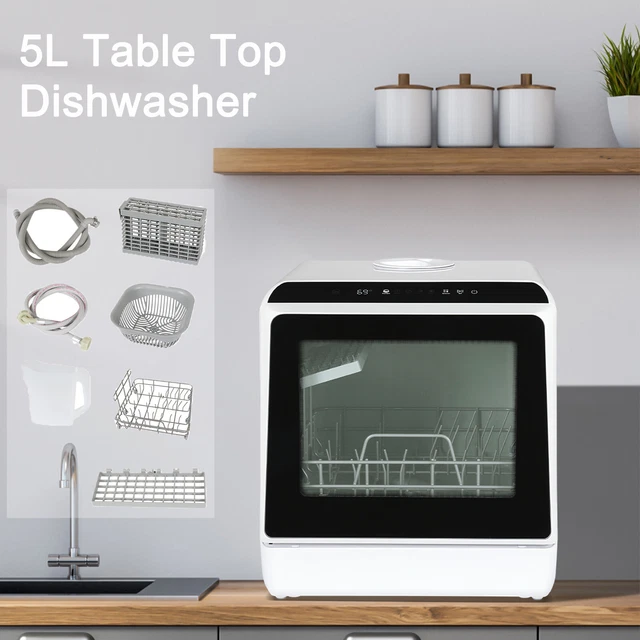 5L Mini Dishwasher 6-Program Table Top Freestanding Dish Cleaner LED Dish Basket