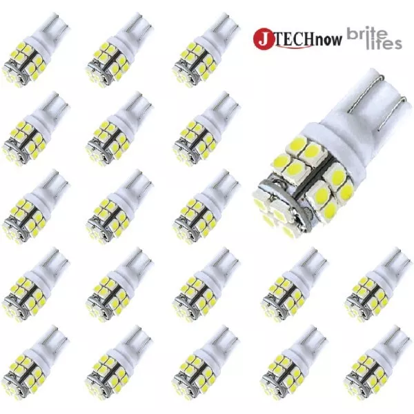 Jtech 20x T10 20 SMD LED White Super Bright Car Lights Bulb 194,168,2825,W5W