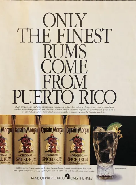 1996 Captain Morgan Spiced Rum Cream Soda VTG 1990s PRINT AD Puerto Rico Finest