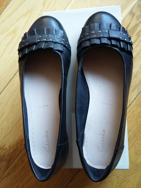 CLARKS FEYA ISLAND Black Leather Women s Shoes Size UK 6 Fit E