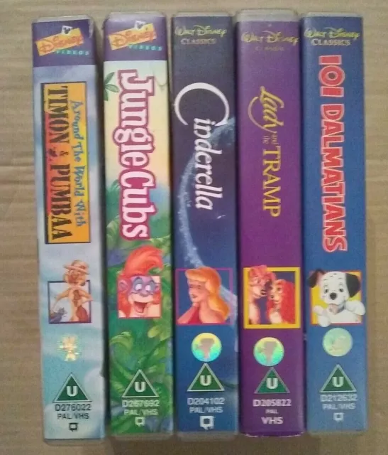 5 X DISNEY Bundle - 101 Dalmatians, Cinderella, Lady & The Tramp VHS ...
