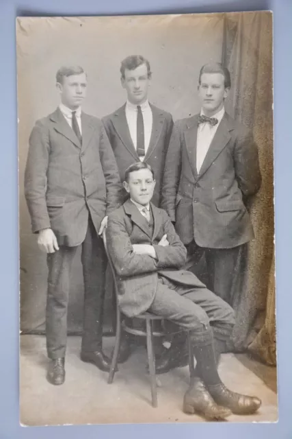 Postcard, WW1 Era Group Portrait of Young Men in Suits, H Rouse Christchurch