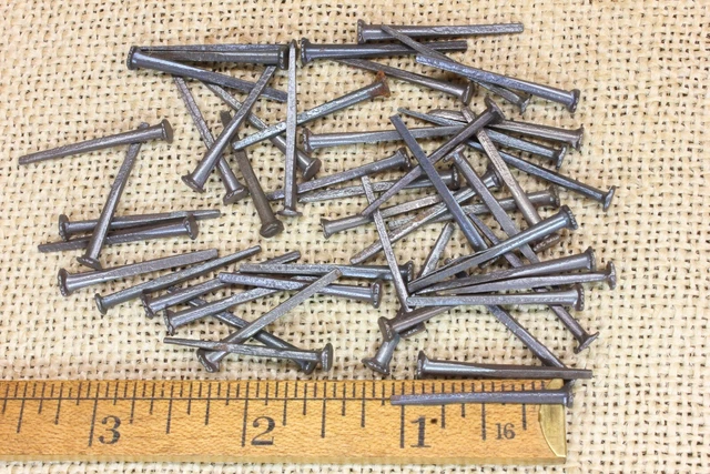 1 1/8” OLD Square 3/16” Head NAILS 100 REAL 1850’s vintage rustic patina BRADS