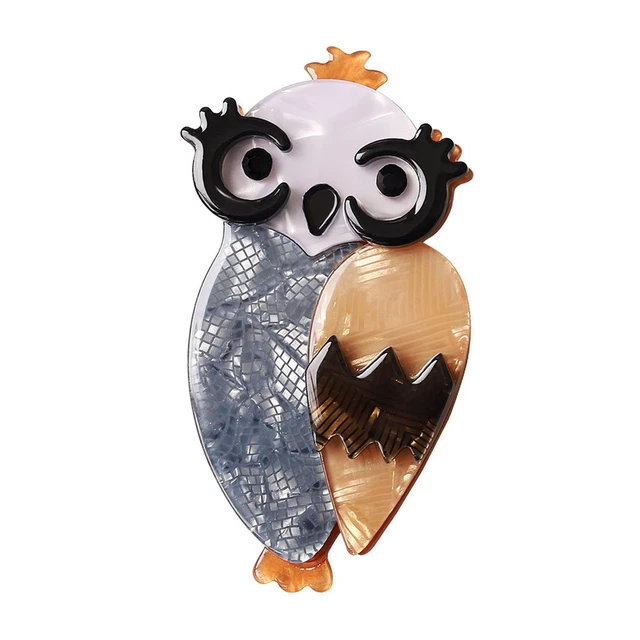 Broche Ancienne En Forme De Hibou Avec Pierre Fantaisie - Argentée, Occasion, Réf. 9-46/A0-31