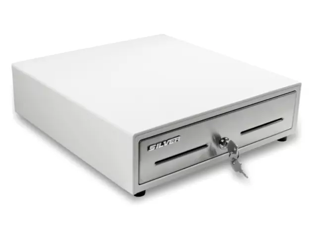 Cash Drawer for Point of Sale POS Cash Register, White & Stainless Steel SILVER