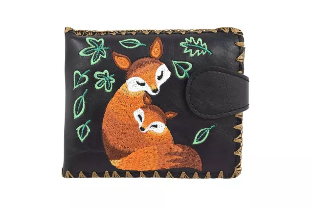 LAVISHY Embroidered Mama Fox & Baby Vegan/Faux Leather Medium Bi-fold Wallet