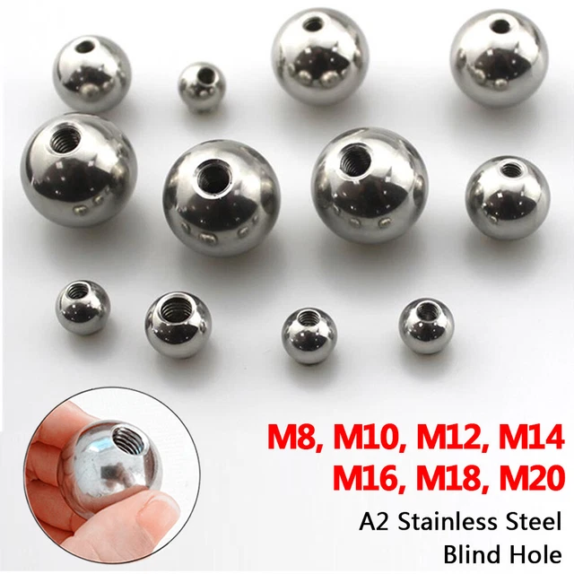Perla a sfera in acciaio inox Ø 15-60 mm solida A2 304 con foro cieco filettato M8-M20