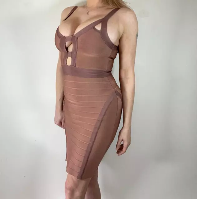 Celeb Boutique House of CB Bandage Dress Size M 10 12 Brown Nude Caramel Bodycon