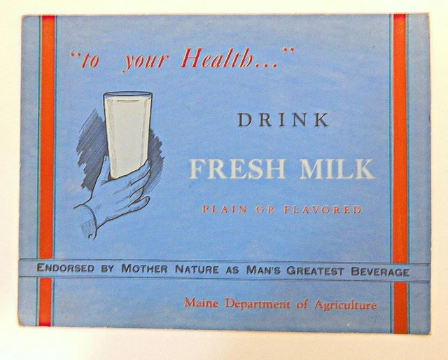 Vintage Maine Department of Agriculture DRINK FRESH MILK Cardboard Sign