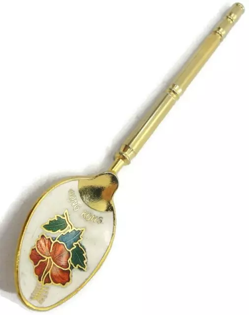 Vintage Hong Kong Spoon Souvenir Collector Brass Plated Enamel