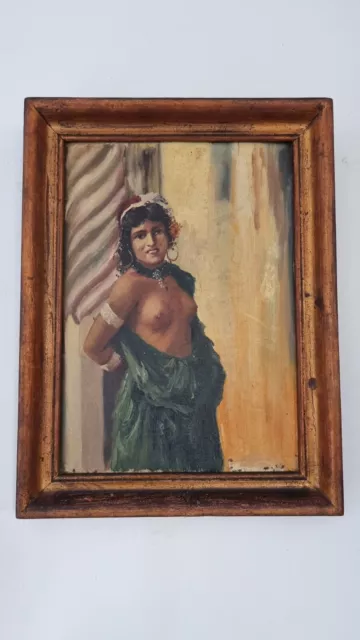 Antico Painting Olio Color Carne Woman Orientalista Pittura Donna Nuda Magreb