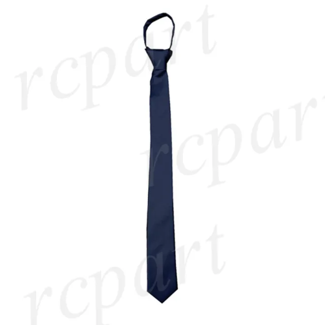 New Poly Men's ready knot zipper pre tied 2.5" skinny neck tie solid navy blue