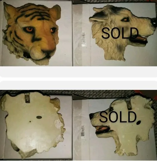 Wall Mountable Animal Heads ¾ Profile Resin--Bengal Tiger or Wolf YOUR CHOICE!