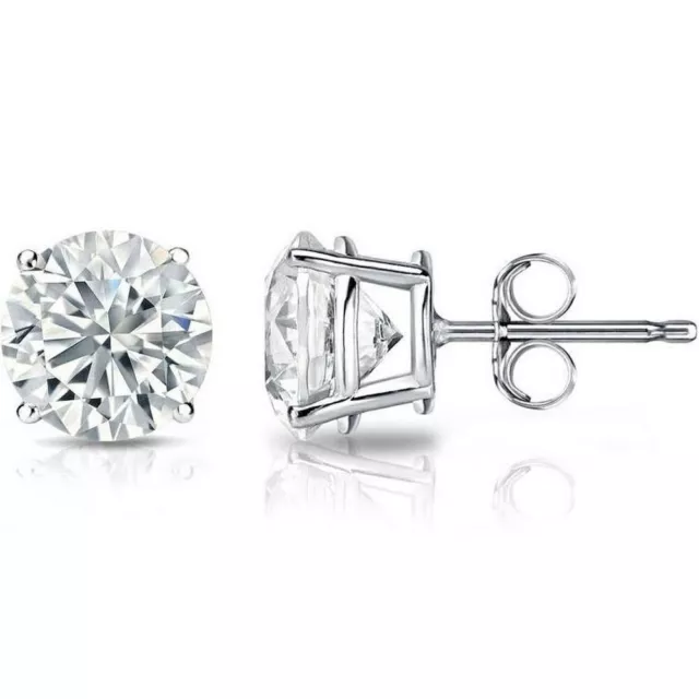 2Ct Brilliant Created Diamond Earrings 14K Real White Gold Round Solitaire Studs