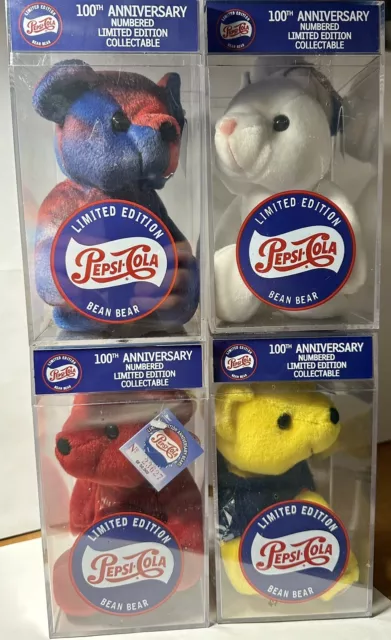 Vintage 1999 Pepsi-Cola 100th Anniversary Promo Set Of 4 Bean Bears - Sealed