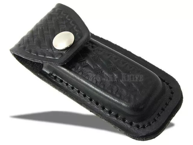 Black Basketweave Leather Folding Knife Sheath Pouch 4" Fits Buck 112 or similar