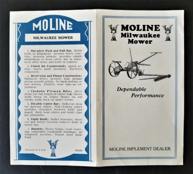 antique MOLINE ill MILWAUKEE MOWER advertisment agriculture TOOL ORIGINAL