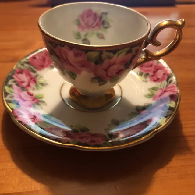 Royal Sealy China Floral Rose Tea Cup and Saucer Set Vintage Japan