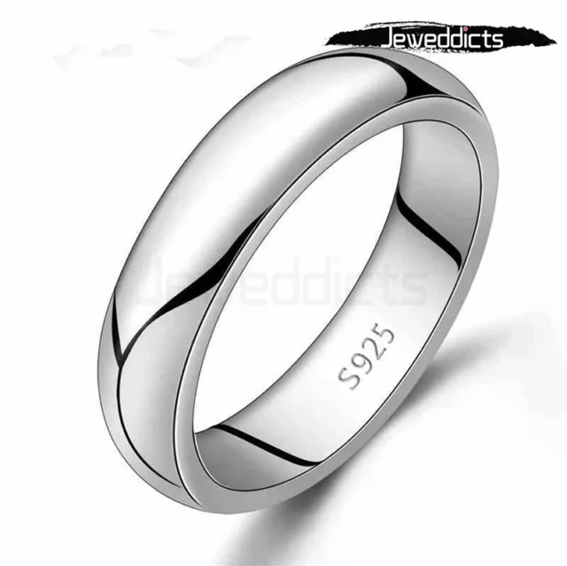 Ring Plain Band Classic Sterling Silver Plated Wedding Engagement Men Women