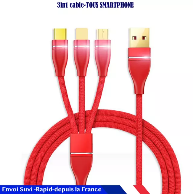 New Charging Cable 3 in1 Micro USB/Type C/iphone IOS Multi-Function Charger cord