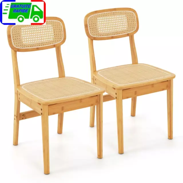 Ensemble de 2 Chaises de Salle à Manger en Rotin Chaises de Cuisine avec Dossier