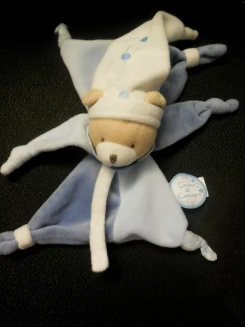 DOUDOU ET COMPAGNIE ours plat bleu Petit Chou étoiles attache sucette (2 dispo)
