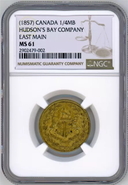 Canada - (1857) Hudson's Bay Co East Main 1/4 Made Beaver NGC MS61 Token